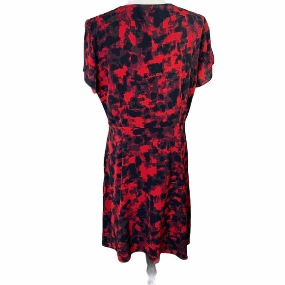 Halston Red/Black Short Sleeve Faux Wrap Dress Sz L - Picture 2 of 10